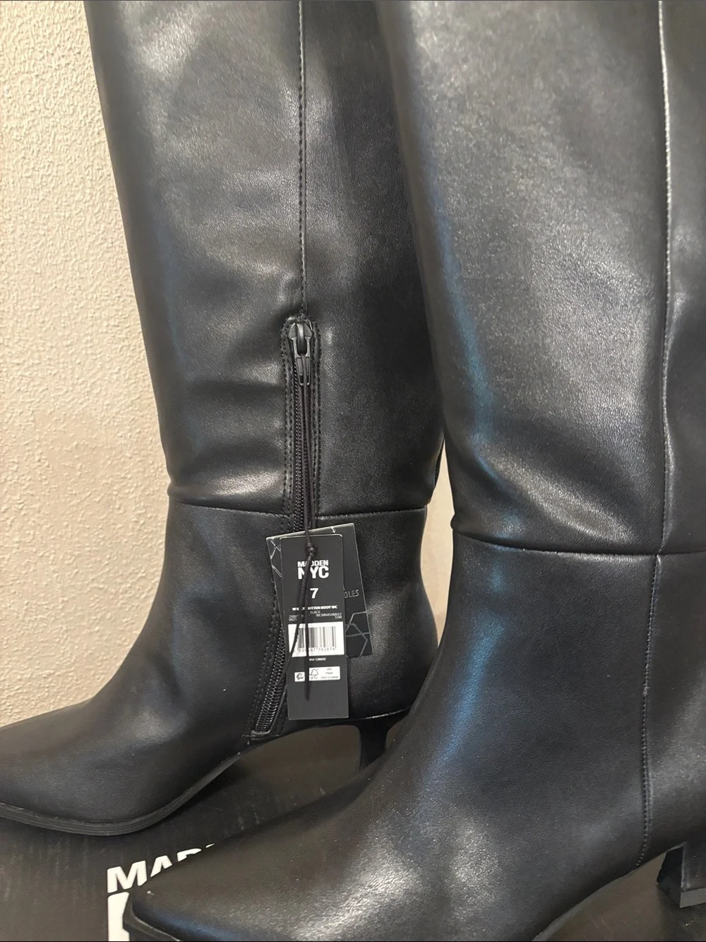 Madden NYC Women’s Sleek Black Knee Pointed Toe Boots with Side Zip